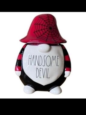 Rae Dunn Red Black White 'Handsome Devil' Gnome Figurine